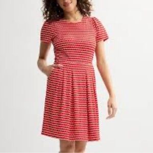 GAP Red White A-Line Knee length Dress Casual Crew Neck Short Sleeve size Small